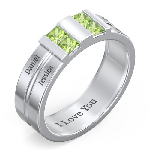 Men's Engravable 4 Stone Grooved Ring