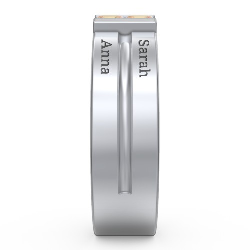 Men's Engravable 4 Stone Grooved Ring