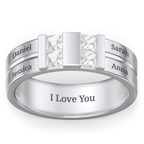Men's Engravable 4 Stone Grooved Ring