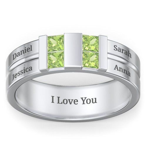 Men's Engravable 4 Stone Grooved Ring