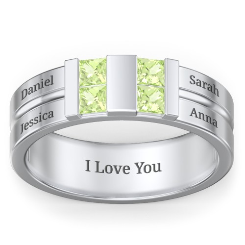 Men's Engravable 4 Stone Grooved Ring