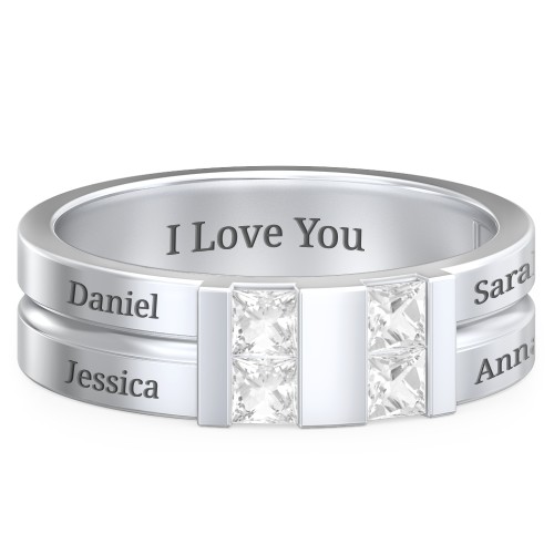 Men's Engravable 4 Stone Grooved Ring