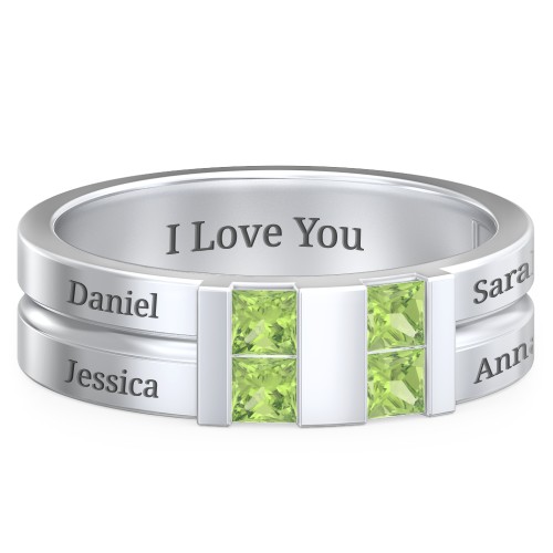 Men's Engravable 4 Stone Grooved Ring