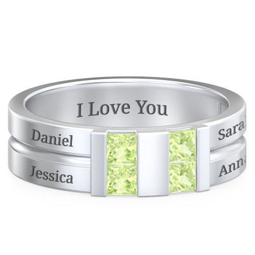 Men's Engravable 4 Stone Grooved Ring