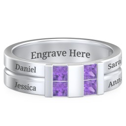 Men's Engravable 4 Stone Grooved Ring in 925 Sterling Silver with Amethyst