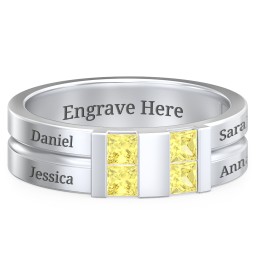 Men's Engravable 4 Stone Grooved Ring in 925 Sterling Silver with Citrine