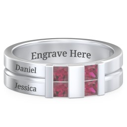 Men's Engravable 4 Stone Grooved Ring in 925 Sterling Silver with Ruby