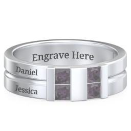 Men's Engravable 4 Stone Grooved Ring in 925 Sterling Silver with Alexandrite