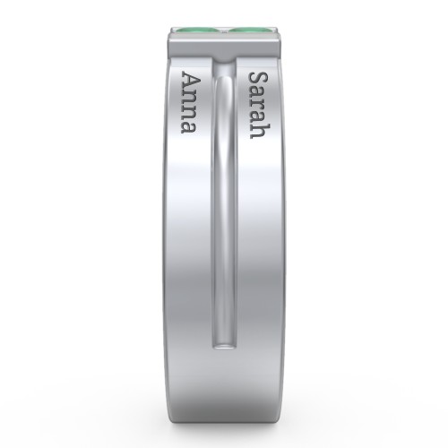 Men's Engravable 4 Stone Grooved Ring – Sterling Silver with Emerald