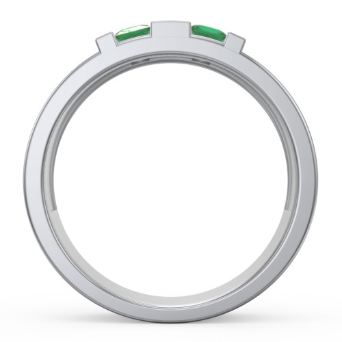 Men's Engravable 4 Stone Grooved Ring – Sterling Silver with Emerald