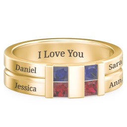 Men's Engravable 4 Stone Grooved Ring in 10K Solid Yellow Gold with Blue Sapphire and Garnet