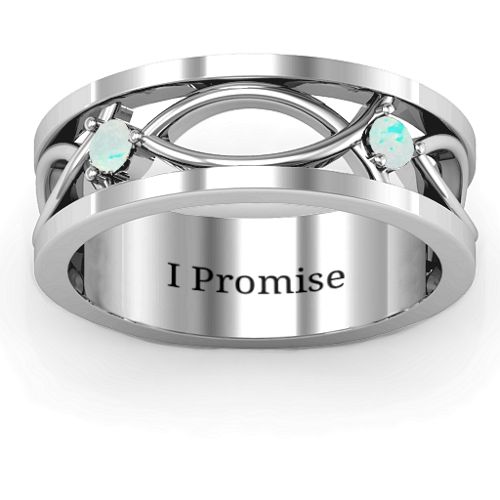 Men's Classic Fish Ring – Sterling Silver with Opal