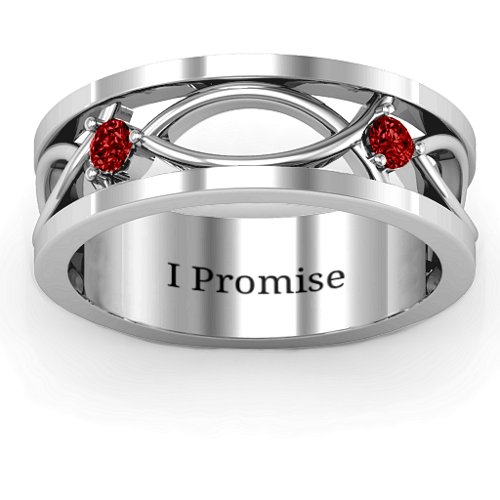 Men's Classic Fish Ring – Sterling Silver with Garnet