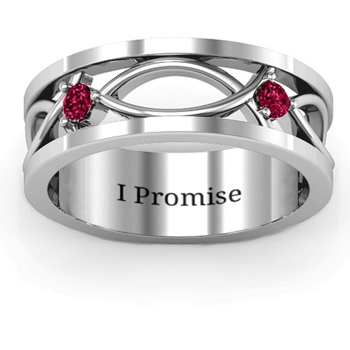 Men's Classic Fish Ring – Sterling Silver with Ruby