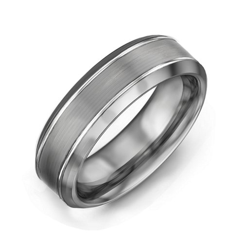 Men's Beveled Edged Brushed Tungsten Ring