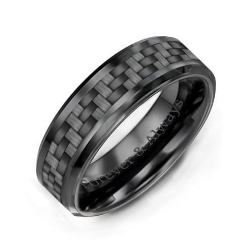 Men's Nightfall Ceramic 8mm Ring with Grey Carbon Fiber Inlay