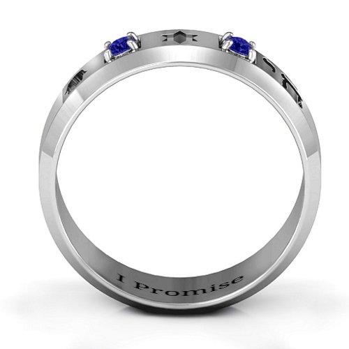 Men's Judaica Ring – Sterling Silver with Blue Sapphire