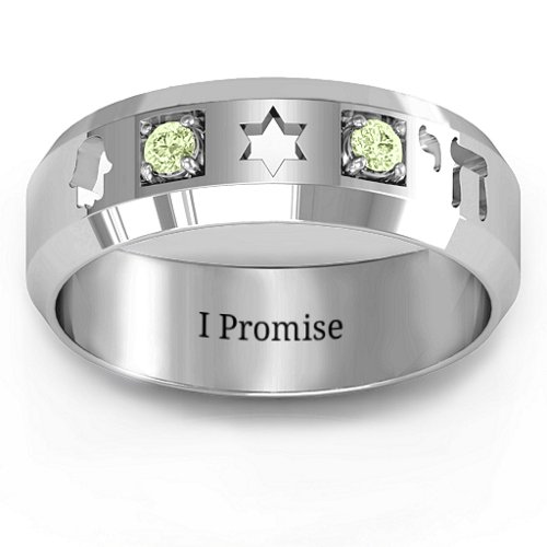 Men's Judaica Ring – Sterling Silver with Peridot