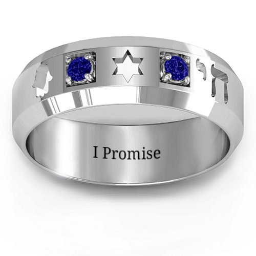 Men's Judaica Ring – Sterling Silver with Blue Sapphire