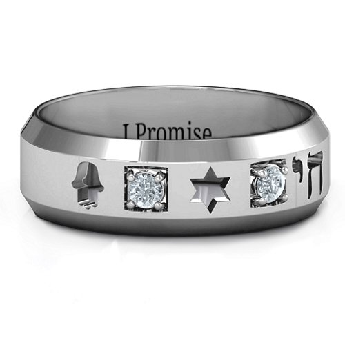 Men's Judaica Ring – Sterling Silver with Cubic Zirconia