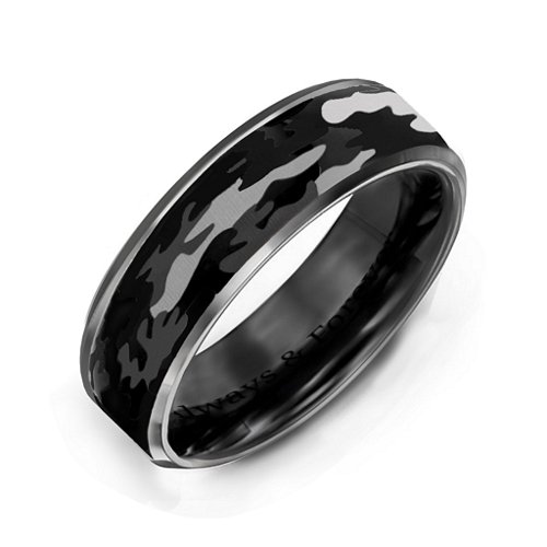 Men's Tungsten Ring with Black Camouflage Inlay