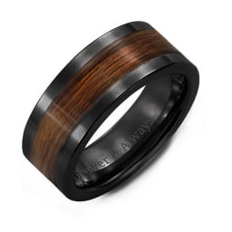 Men's Black Ceramic Ring with Wood Inlay