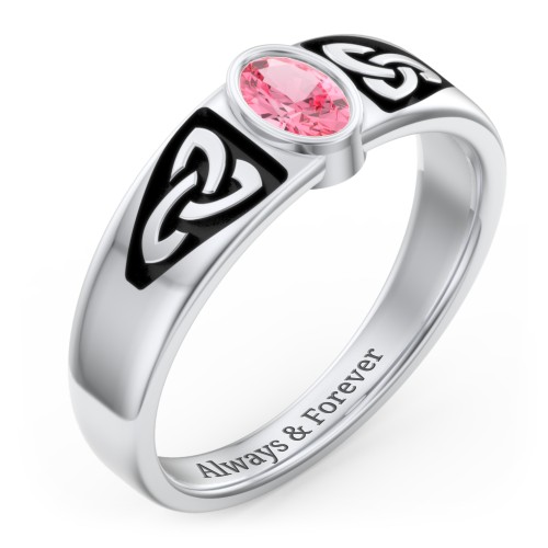 Men's Trinity Knot Ring With Oval Stone – Sterling Silver with Pink Tourmaline