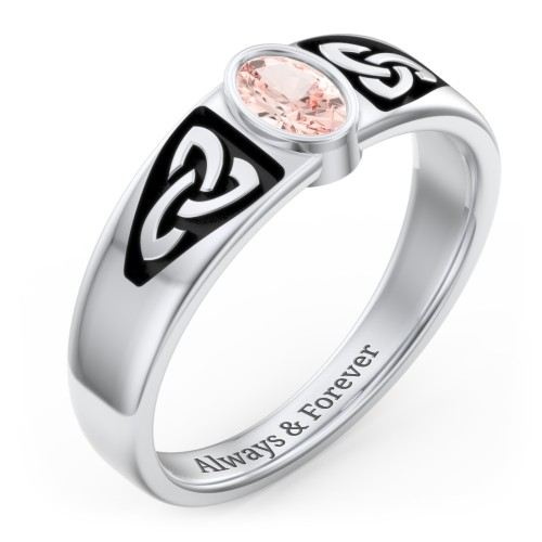 Men's Trinity Knot Ring With Oval Stone – Sterling Silver with Morganite