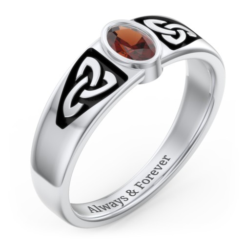 Men's Trinity Knot Ring With Oval Stone – Sterling Silver with Garnet