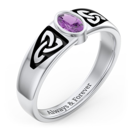 Men's Trinity Knot Ring With Oval Stone – Sterling Silver with Amethyst