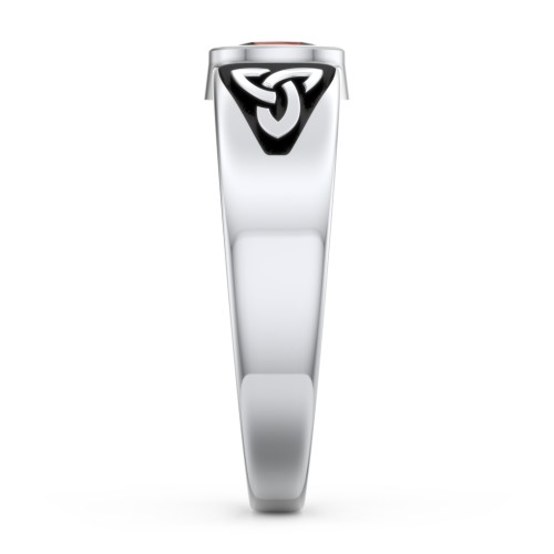 Men's Trinity Knot Ring With Oval Stone – Sterling Silver with Garnet