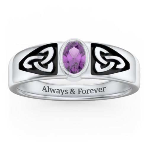 Men's Trinity Knot Ring With Oval Stone – Sterling Silver with Amethyst