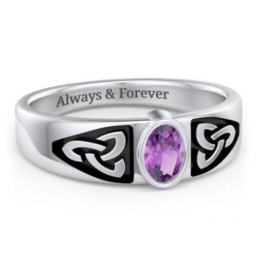 Men's Trinity Knot Ring With Oval Stone – Sterling Silver with Amethyst