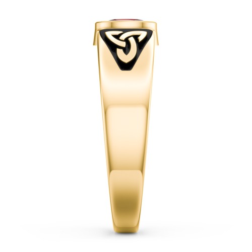 Men's Trinity Knot Ring With Oval Stone – 10K Yellow Gold with Garnet