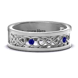 Men's Two-Stone Interwoven Infinity Band in 925 Sterling Silver with Blue Sapphire