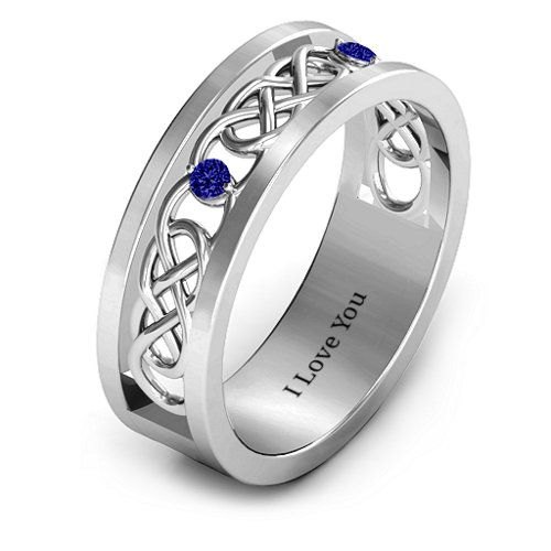 Men's Two-Stone Interwoven Infinity Band – Sterling Silver with Blue Sapphire