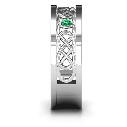 Men's Two-Stone Interwoven Infinity Band – Sterling Silver with Emerald