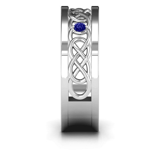Men's Two-Stone Interwoven Infinity Band – Sterling Silver with Blue Sapphire