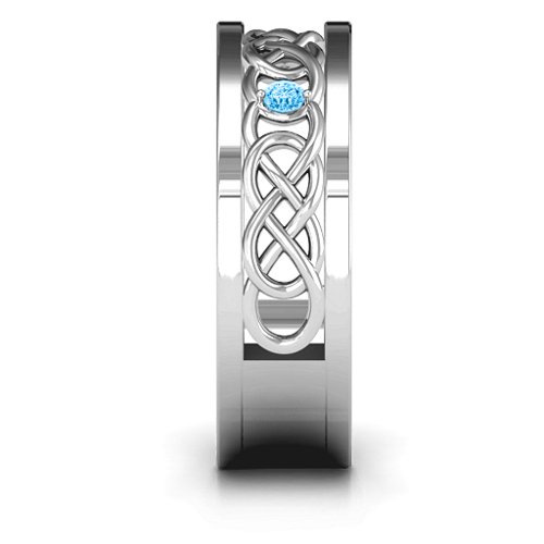 Men's Two-Stone Interwoven Infinity Band – Sterling Silver with Blue Topaz