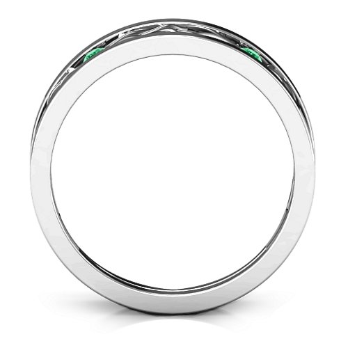 Men's Two-Stone Interwoven Infinity Band – Sterling Silver with Emerald