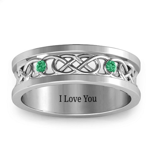 Men's Two-Stone Interwoven Infinity Band – Sterling Silver with Emerald