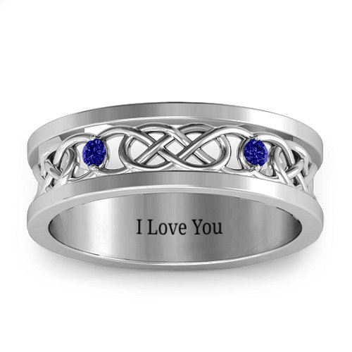 Men's Two-Stone Interwoven Infinity Band – Sterling Silver with Blue Sapphire