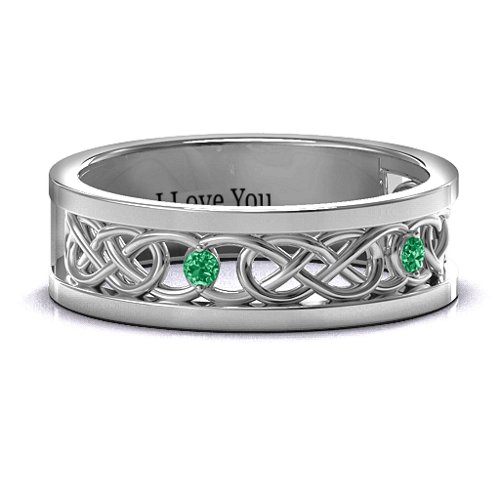 Men's Two-Stone Interwoven Infinity Band – Sterling Silver with Emerald