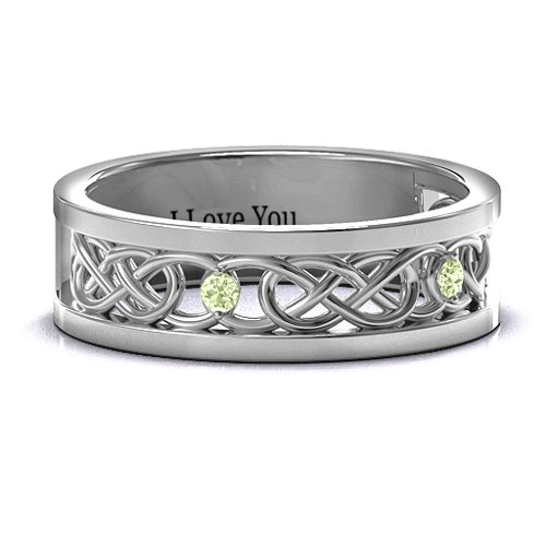Men's Two-Stone Interwoven Infinity Band – Sterling Silver with Peridot