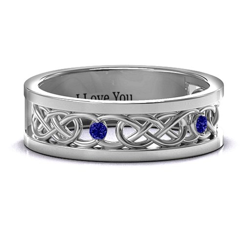Men's Two-Stone Interwoven Infinity Band – Sterling Silver with Blue Sapphire