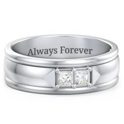 Men's Timeless Two Stone Ring in 925 Sterling Silver with Diamond
