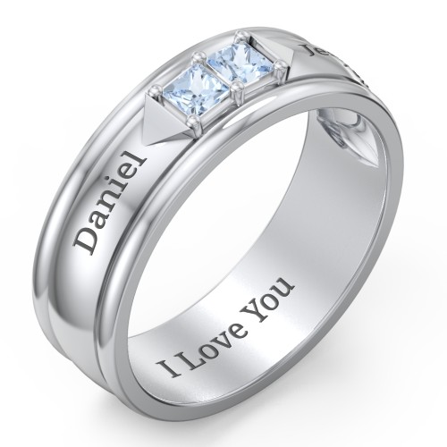 Men's Timeless Two Stone Ring – Sterling Silver with Aquamarine