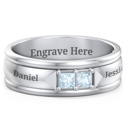 Men's Timeless Two Stone Ring in 925 Sterling Silver with Aquamarine