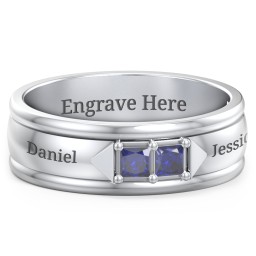 Men's Timeless Two Stone Ring in 925 Sterling Silver with Blue Sapphire