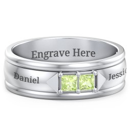 Men's Timeless Two Stone Ring in 925 Sterling Silver with Peridot